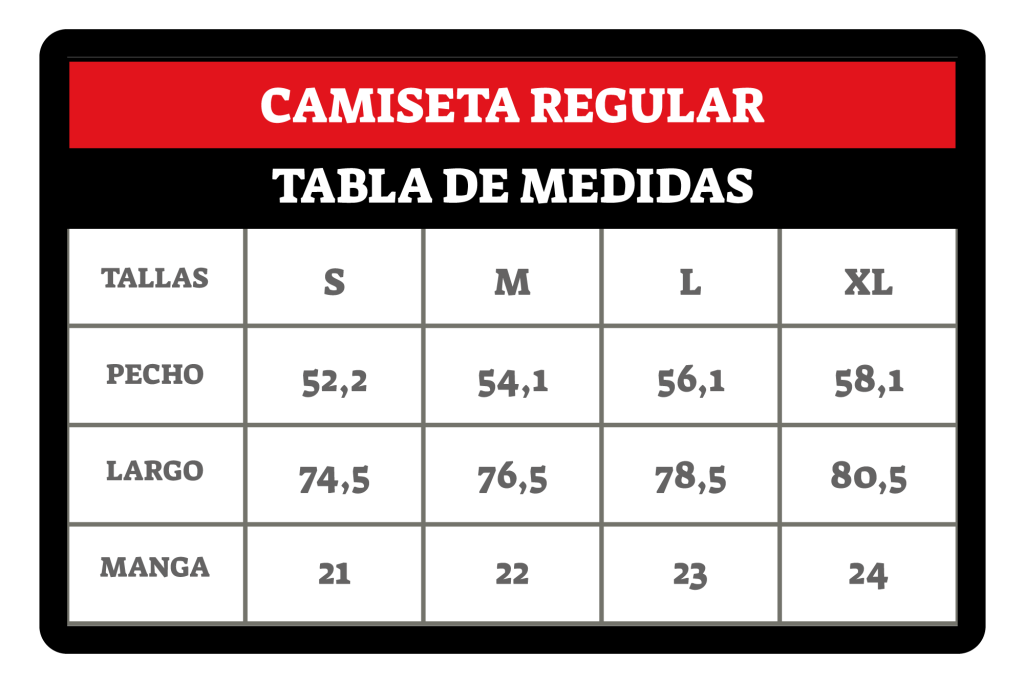 TALLAS CAMISETA REGULAR
